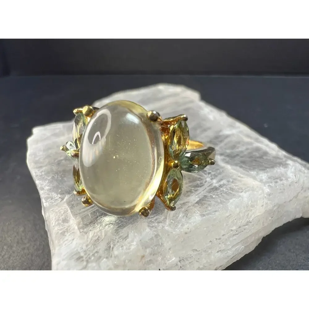Champagne Quartz & Apatite Vermeil Ring Size 9